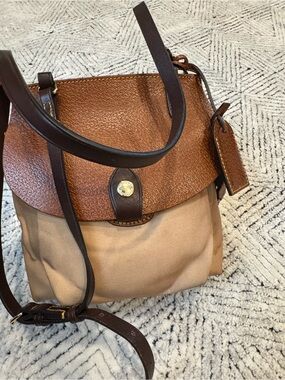 Dooney & Bourke Brown Leather & Tan Canvas Crossbody Bag